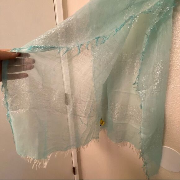 Peace of Cake teal aqua Mermaidcore lightweight coastal gauze scarf 23x72 - Picture 5 of 11
